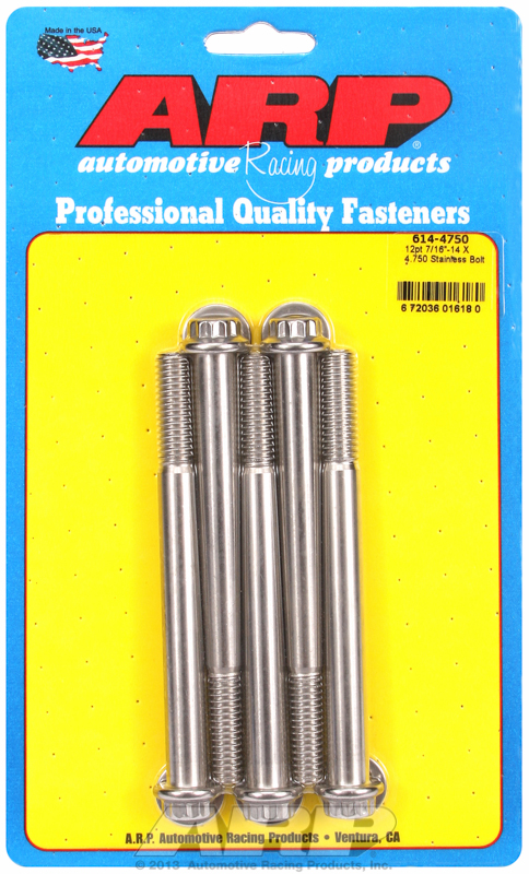 "7/16""-14 X 4.750 12pt 1/2 wrenching SS bolts" (5pcs)