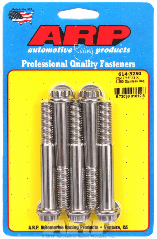 "7/16""-14 X 3.250 12pt 1/2 wrenching SS bolts" (5pcs)