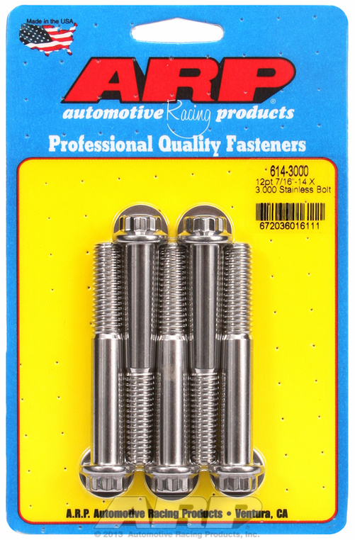 "7/16""-14 X 3.000 12pt 1/2 wrenching SS bolts" (5pcs)
