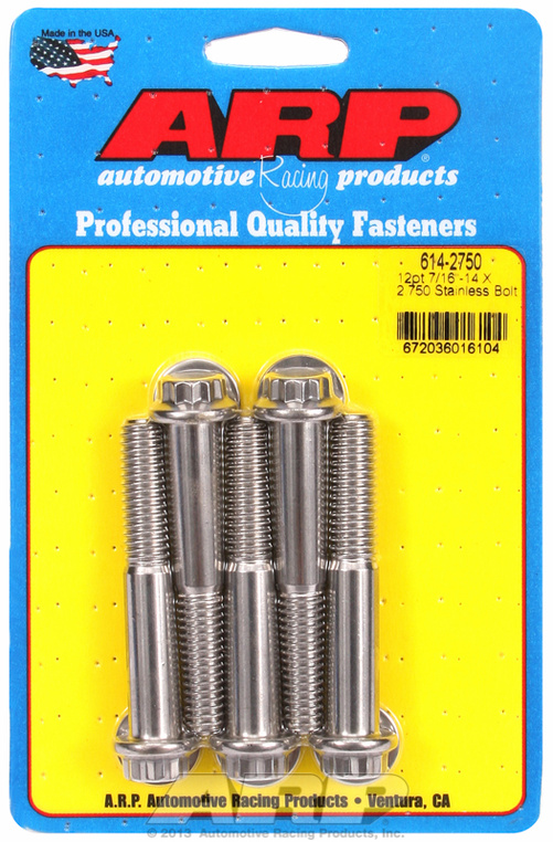 "7/16""-14 X 2.750 12pt 1/2 wrenching SS bolts" (5pcs)