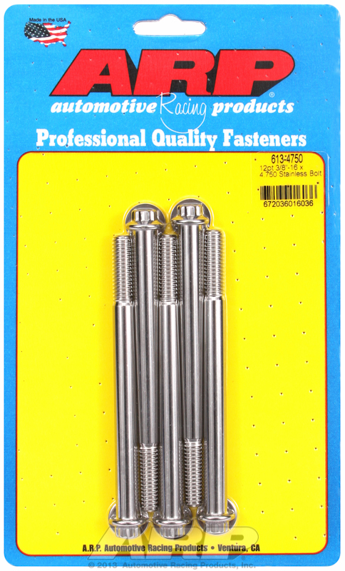 "3/8""-16 x 4.750 12pt SS bolts" (5pcs)