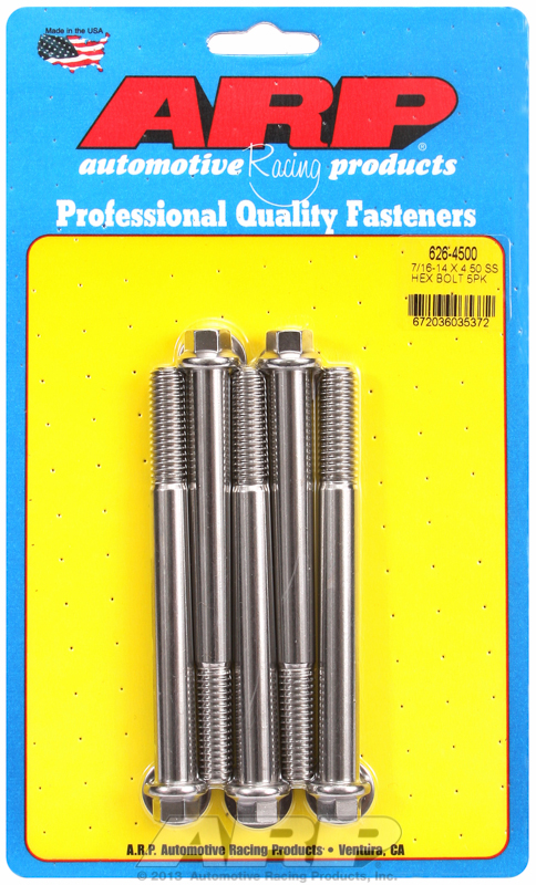 "7/16""-14 X 4.500 hex SS bolts" (5pcs)