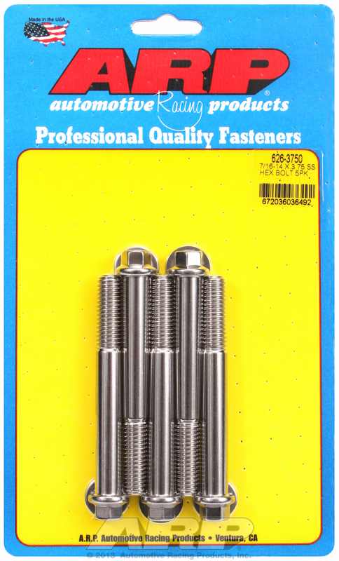 "7/16""-14 X 3.750 hex SS bolts" (5pcs)
