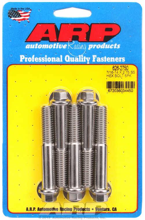 "7/16""-14 X 2.750 hex SS bolts" (5pcs)