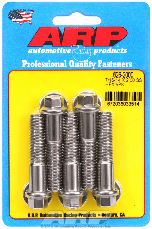 "7/16""-14 X 2.000 hex SS bolts" (5pcs)