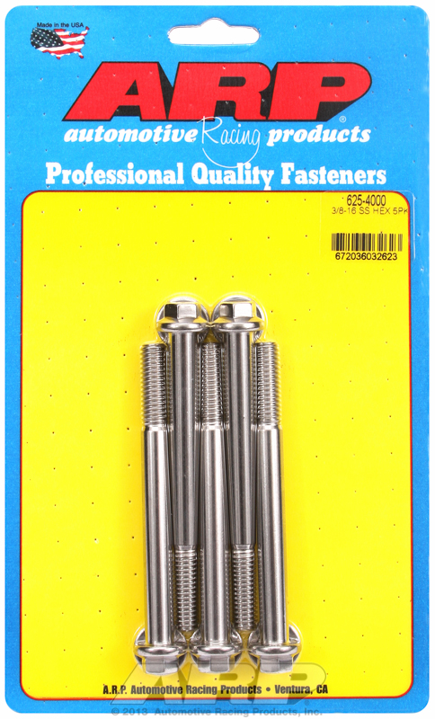 "3/8""-16 x 4.000 hex 7/16 wrenching SS bolts" (5pcs)