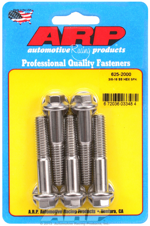 "3/8""-16 x 2.000 hex 7/16 wrenching SS bolts" (5pcs)