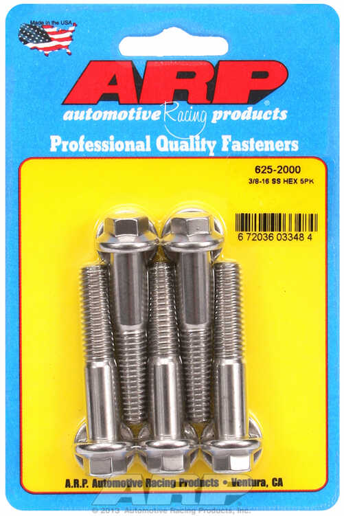 "3/8""-16 x 2.000 hex 7/16 wrenching SS bolts" (5pcs)