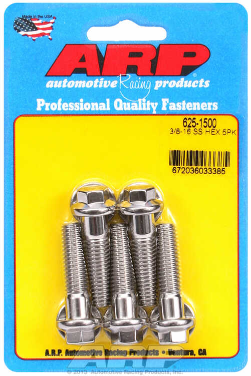 "3/8""-16 x 1.500 hex 7/16 wrenching SS bolts" (5pcs)