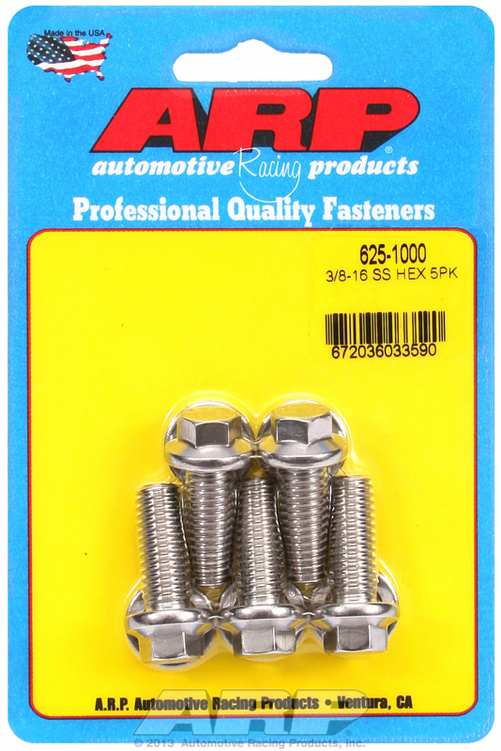 "3/8""-16 x 1.000 hex 7/16 wrenching SS bolts" (5pcs)