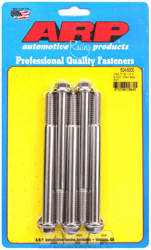 "7/16""-14 X 5.000 hex 1/2 wrenching SS bolts" (5pcs)