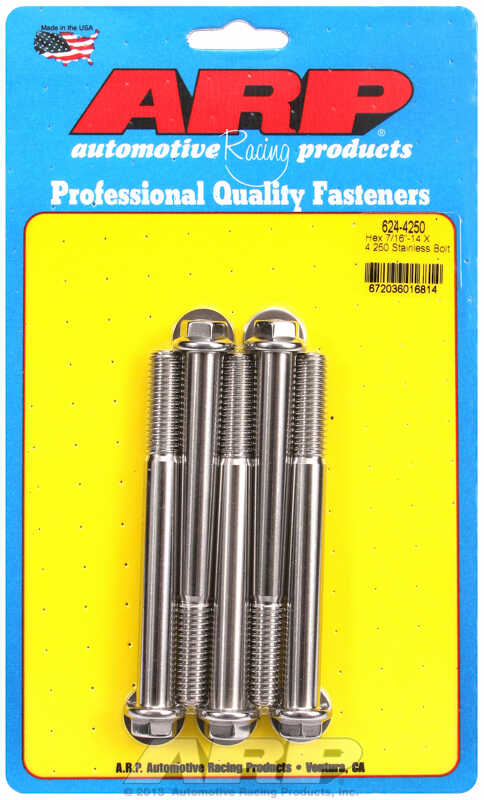 "7/16""-14 X 4.250 hex 1/2 wrenching SS bolts" (5pcs)
