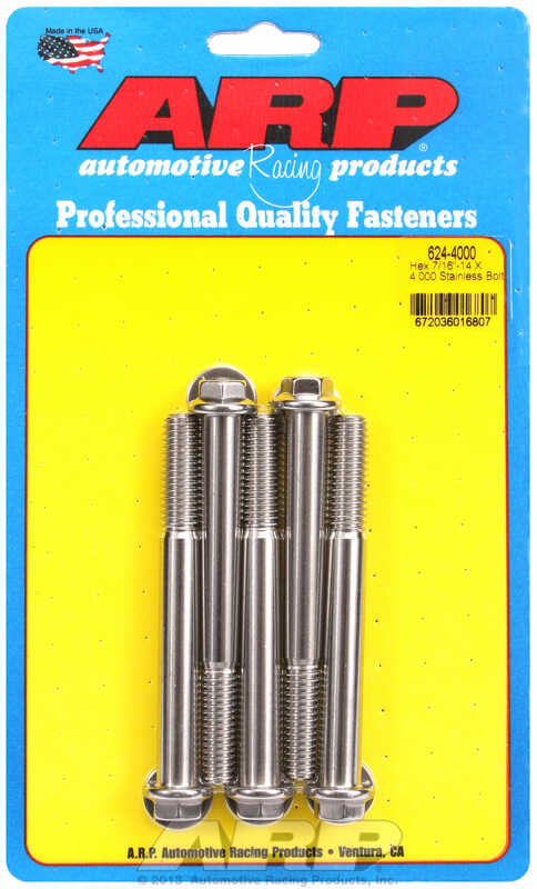 "7/16""-14 X 4.000 hex 1/2 wrenching SS bolts" (5pcs)