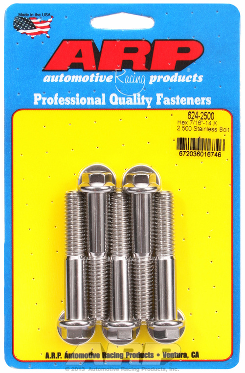 "7/16""-14 X 2.500 hex 1/2 wrenching SS bolts" (5pcs)