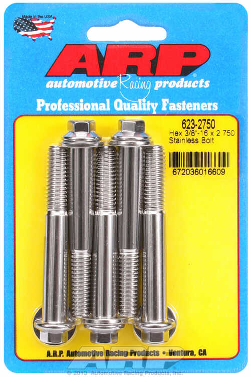 "3/8""-16 x 2.750 hex SS bolts" (5pcs)