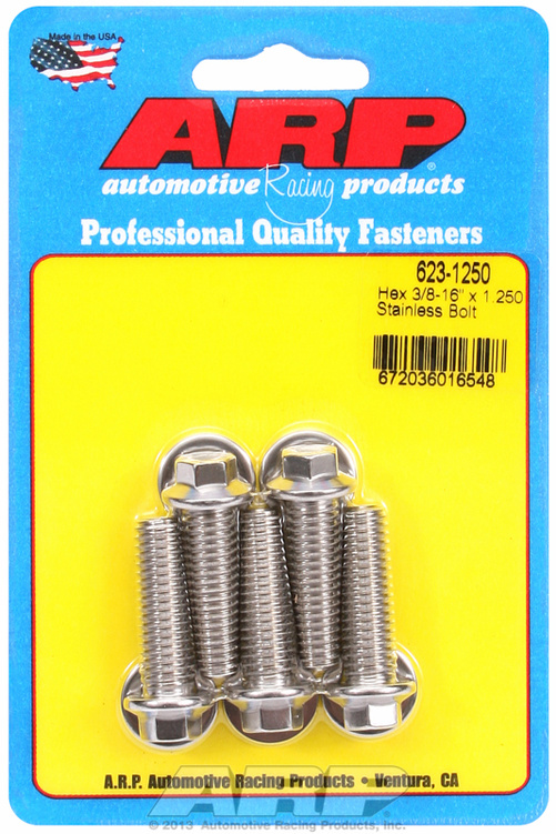 "3/8""-16 x 1.250 hex SS bolts" (5pcs)