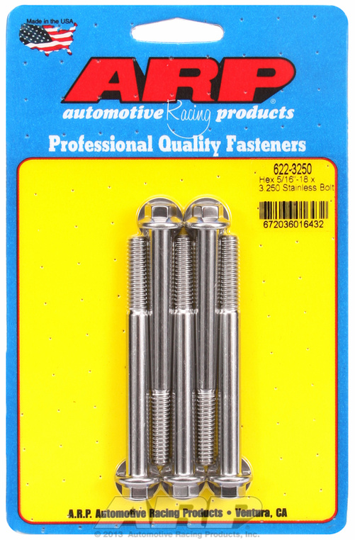 "5/16""-18 x 3.250 hex SS bolts"