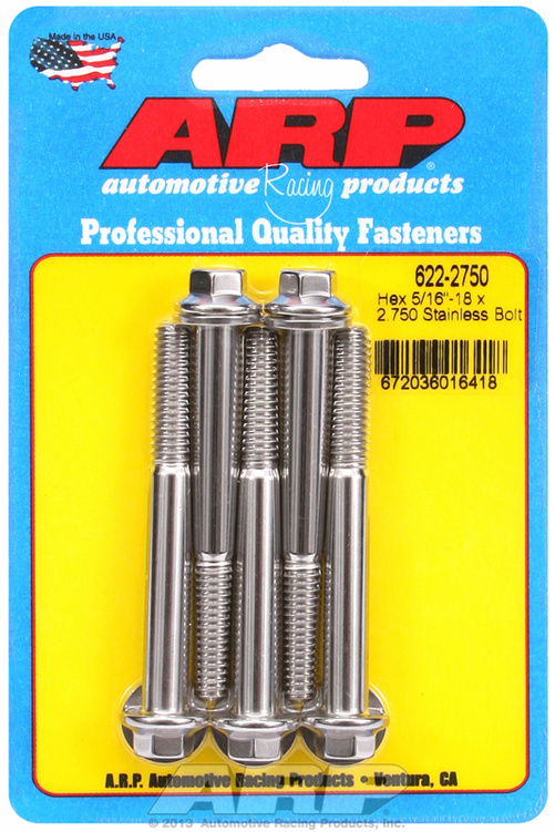 "5/16""-18 x 2.750 hex SS bolts"