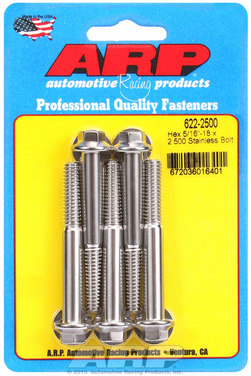 "5/16""-18 x 2.500 hex SS bolts"