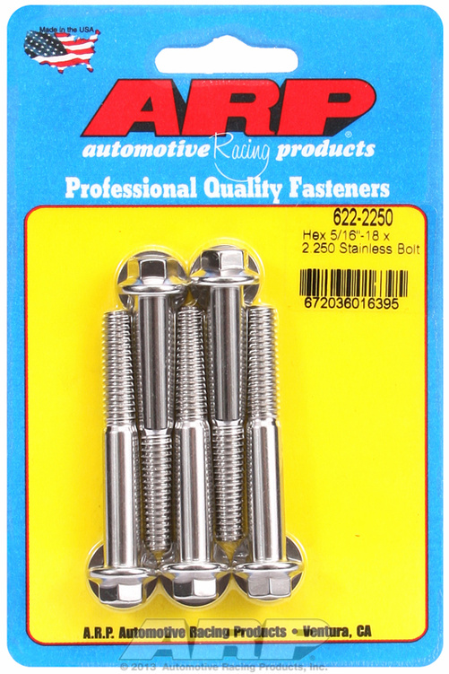"5/16""-18 x 2.250 hex SS bolts"