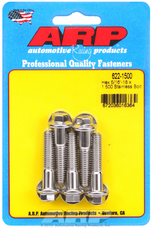 "5/16""-18 x 1.500 hex SS bolts"