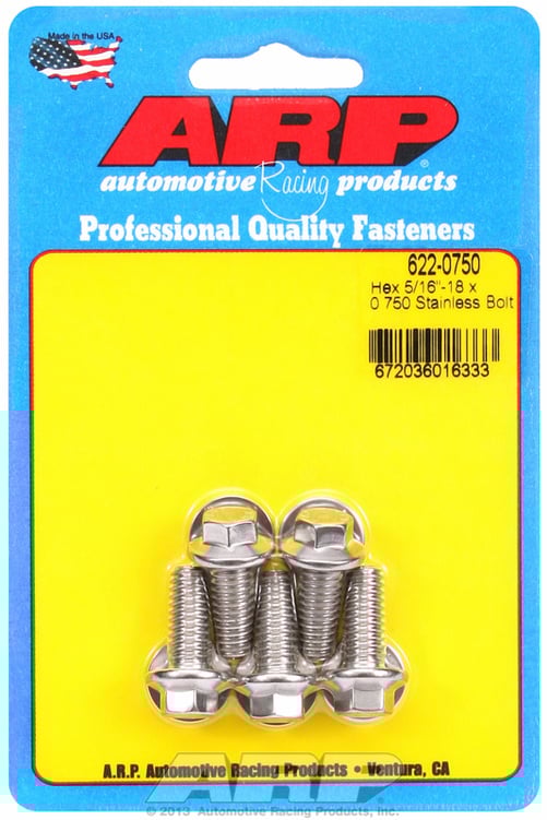 "5/16""-18 x 0.750 hex SS bolts"
