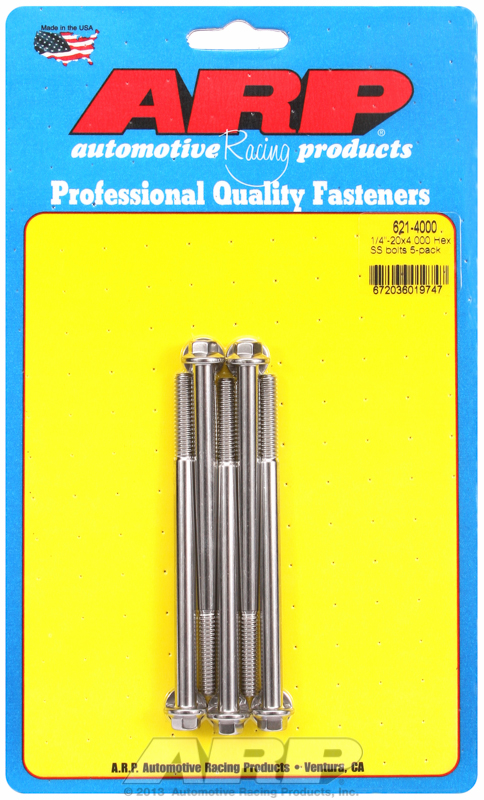 "1/4""-20 x 4.000 hex SS bolts" (5pcs)