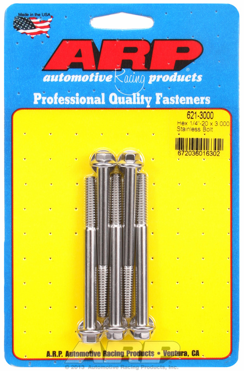 "1/4""-20 x 3.000 hex SS bolts" (5pcs)