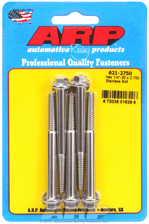 "1/4""-20 x 2.750 hex SS bolts" (5pcs)