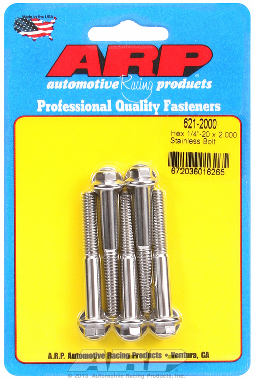 "1/4""-20 x 2.000 hex SS bolts" (5pcs)