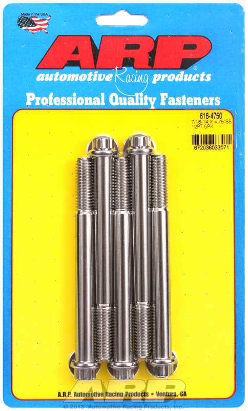 "7/16""-14 X 4.750 12pt SS bolts" (5pcs)