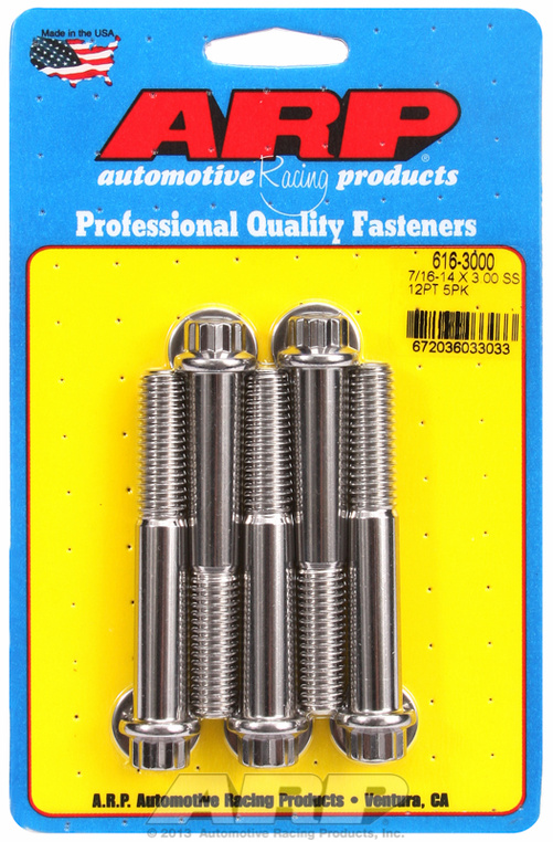 "7/16""-14 X 3.000 12pt SS bolts" (5pcs)