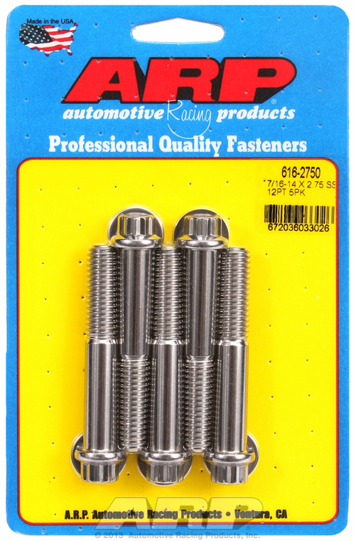 "7/16""-14 X 2.750 12pt SS bolts" (5pcs)