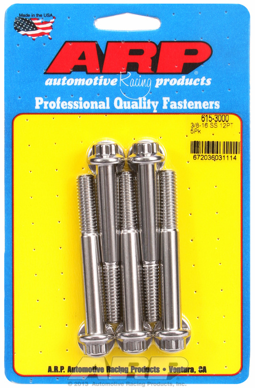 "3/8""-16 x 3.000 12pt 7/16 wrenching SS bolts" (5pcs)