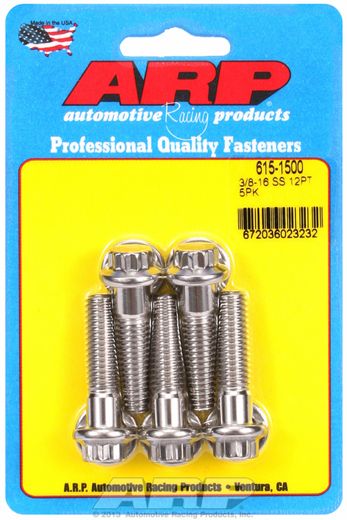 "3/8""-16 x 1.500 12pt 7/16 wrenching SS bolts" (5pcs)
