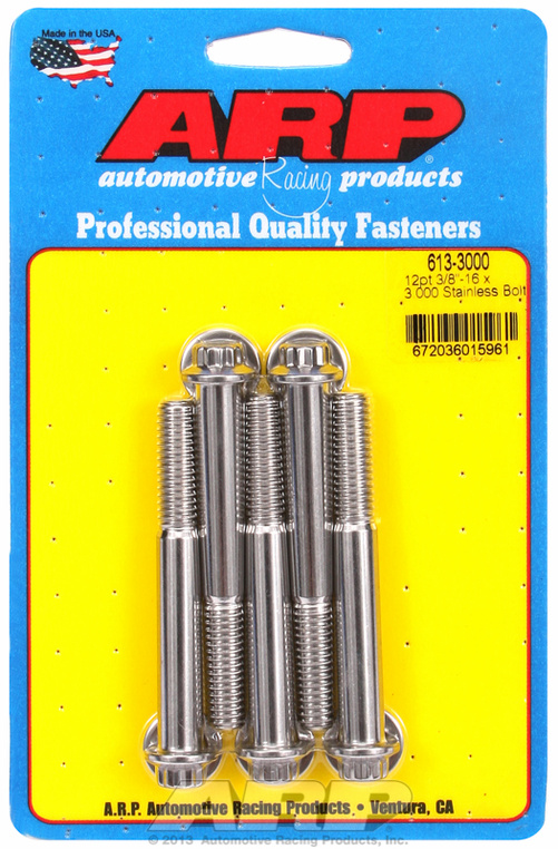 "3/8""-16 x 3.000 12pt SS bolts" (5pcs)