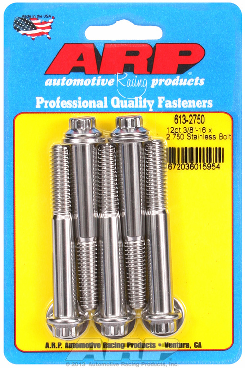 "3/8""-16 x 2.750 12pt SS bolts" (5pcs)
