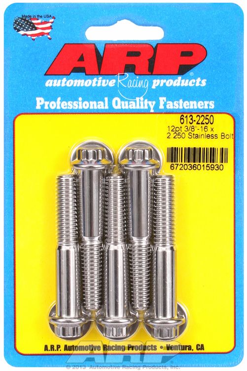 "3/8""-16 x 2.250 12pt SS bolts" (5pcs)