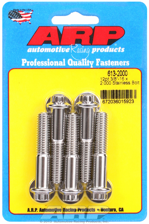 "3/8""-16 x 2.000 12pt SS bolts" (5pcs)