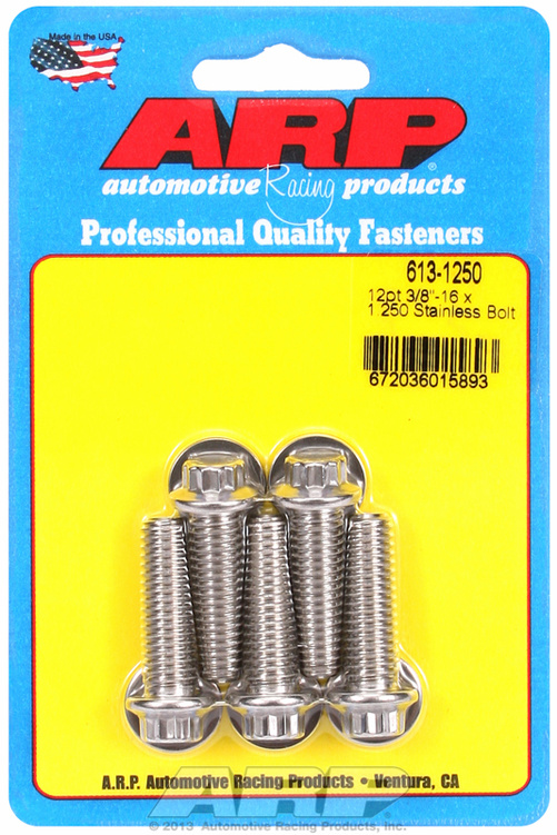 "3/8""-16 x 1.250 12pt SS bolts" (5pcs)