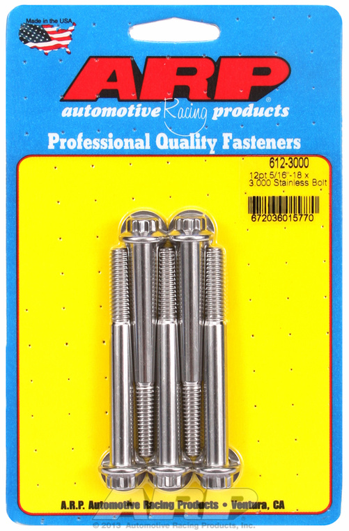 "5/16""-18 x 3.000 12pt SS bolts" (5pcs)
