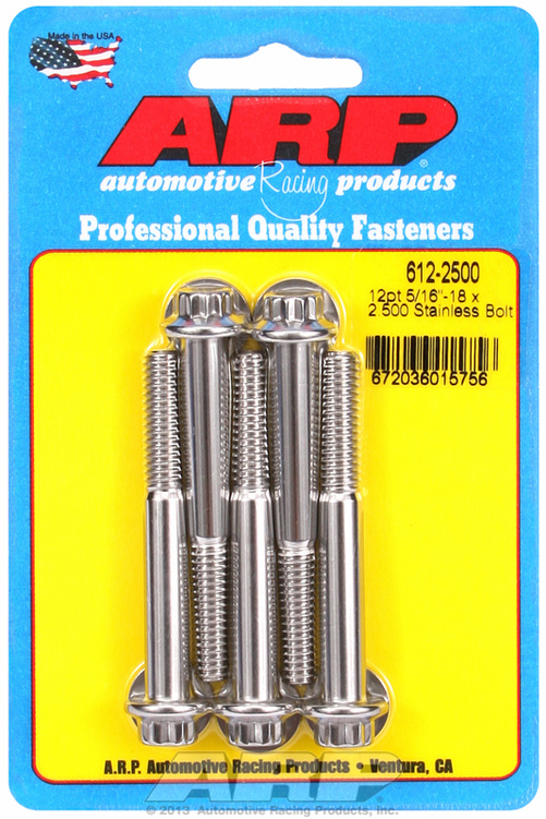 "5/16""-18 x 2.500 12pt SS bolts" (5pcs)