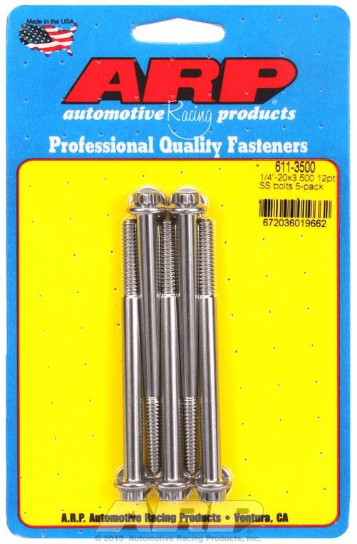 "1/4""-20 x 3.500 12pt SS bolts" (5pcs)