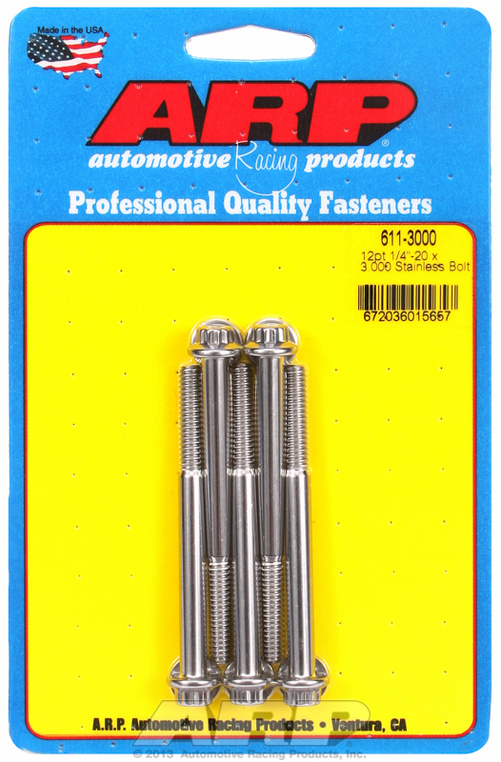 "1/4""-20 x 3.000 12pt SS bolts" (5pcs)