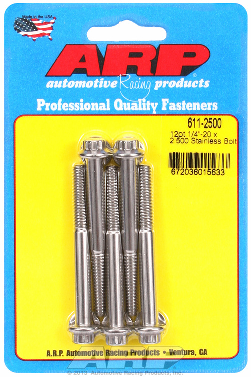"1/4""-20 x 2.500 12pt SS bolts" (5pcs)