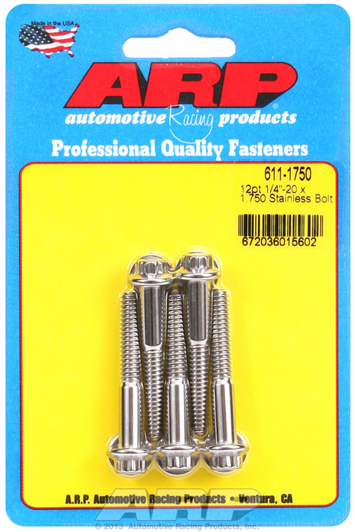 "1/4""-20 x 1.750 12pt SS bolts" (5pcs)