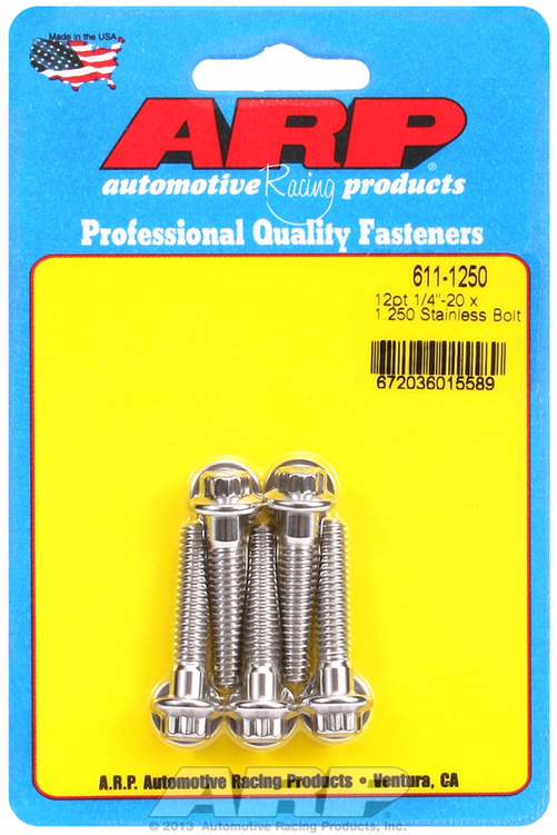 "1/4""-20 x 1.250 12pt SS bolts" (5pcs)