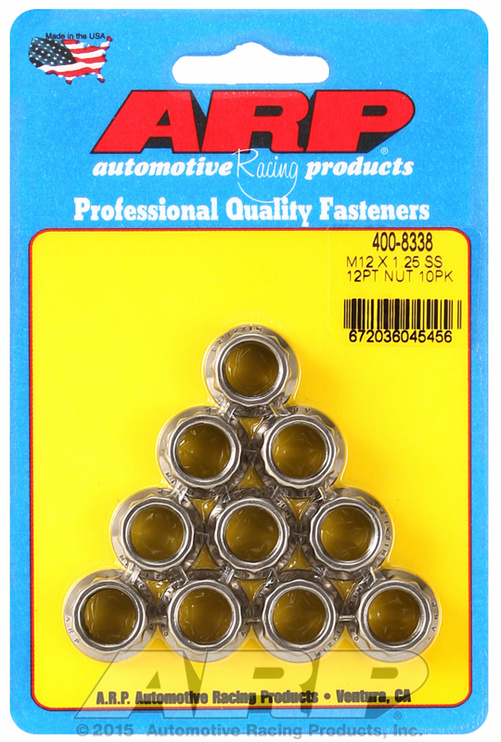 ARp M12 X 1.25 (.750 collar) SS 12pt nut kit(10pcs)