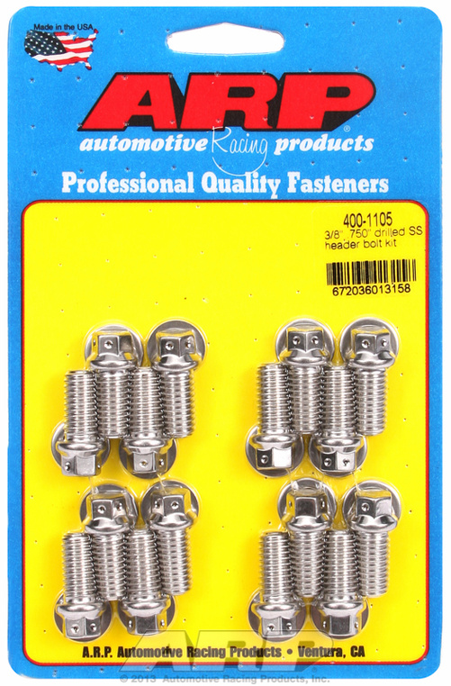 "3/8"" x .750 drilled SS header bolt kit"