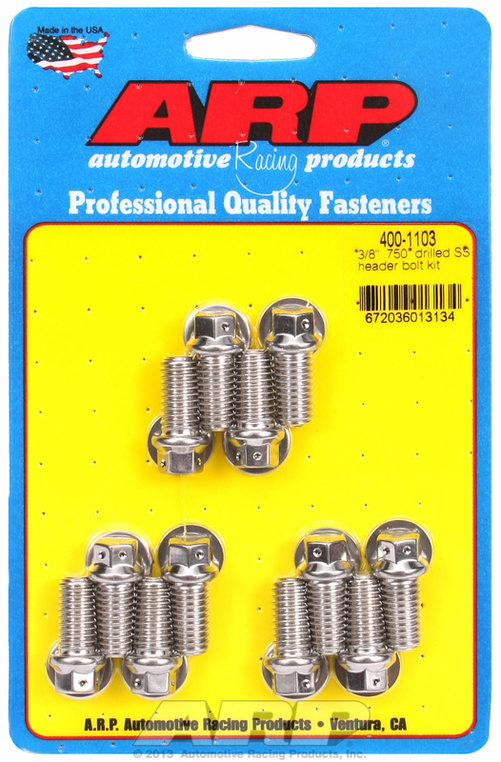 "3/8"" x .750 drilled SS header bolt kit"